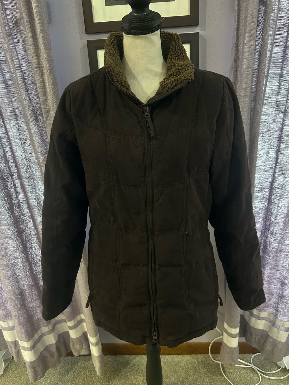 L.L. Bean Dark Brown Sherpa Collar Puffer Jacket